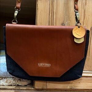 R. Riveter Patton Leather and Denim Crossbody Bag